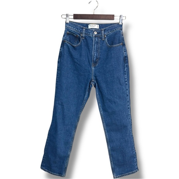 Abercrombie & Fitch Women's Straight Leg High Waist Jeans - Dark Indigo Blue - Picture 12 of 16